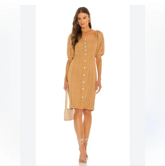 Cleobella Demi Organic Cotton Tan Eyelet Shell Button Dress Size Small - Picture 4 of 12